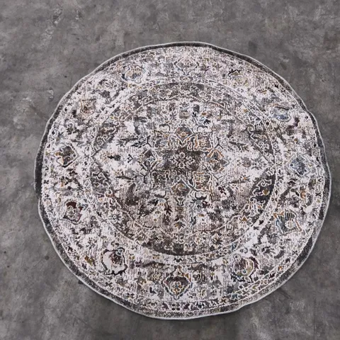 ROUND DECORATIVE RUG β CREAM, GREY & BLUE PATTERN (130X130CM)