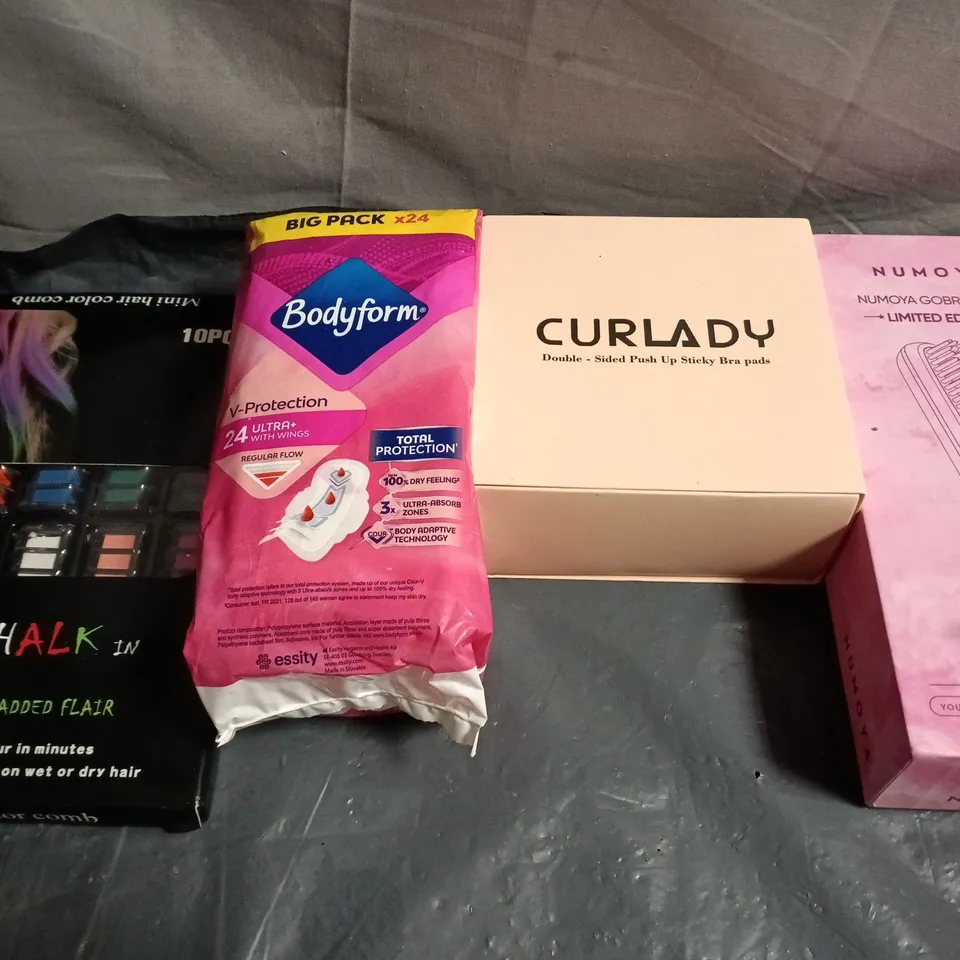 APPROXIMATELY 15 ASSORTED HEALTH & BEAUTY PRODUCTS TO INCLUDE WIGS, PADS AND CURLADY 