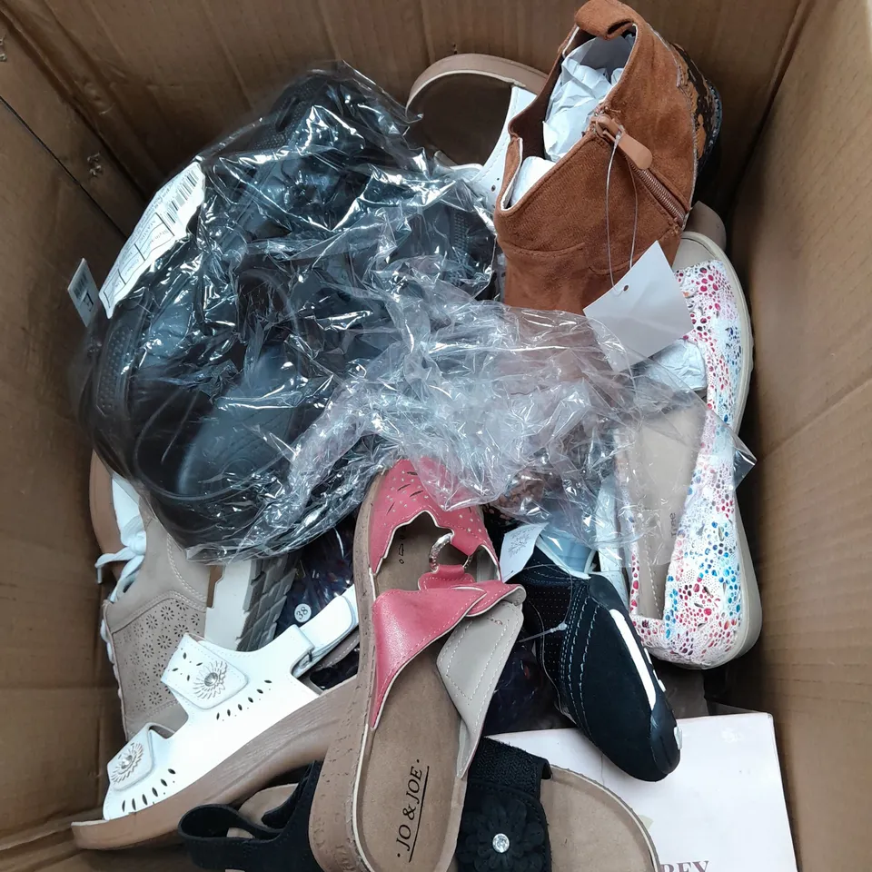 BOX OF APPROXIMATELY 10 ASSORTED PAIRS OF SHOES IN VARIOUS STYLES, COLOURS AND SIZES