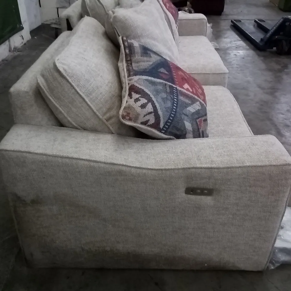 QUALITY DESIGNER COOPER DISPLAY 3 SEATER POWER RECLINER SOFA - CHUNKI NATURAL / SCATTERS MODASA MULTI