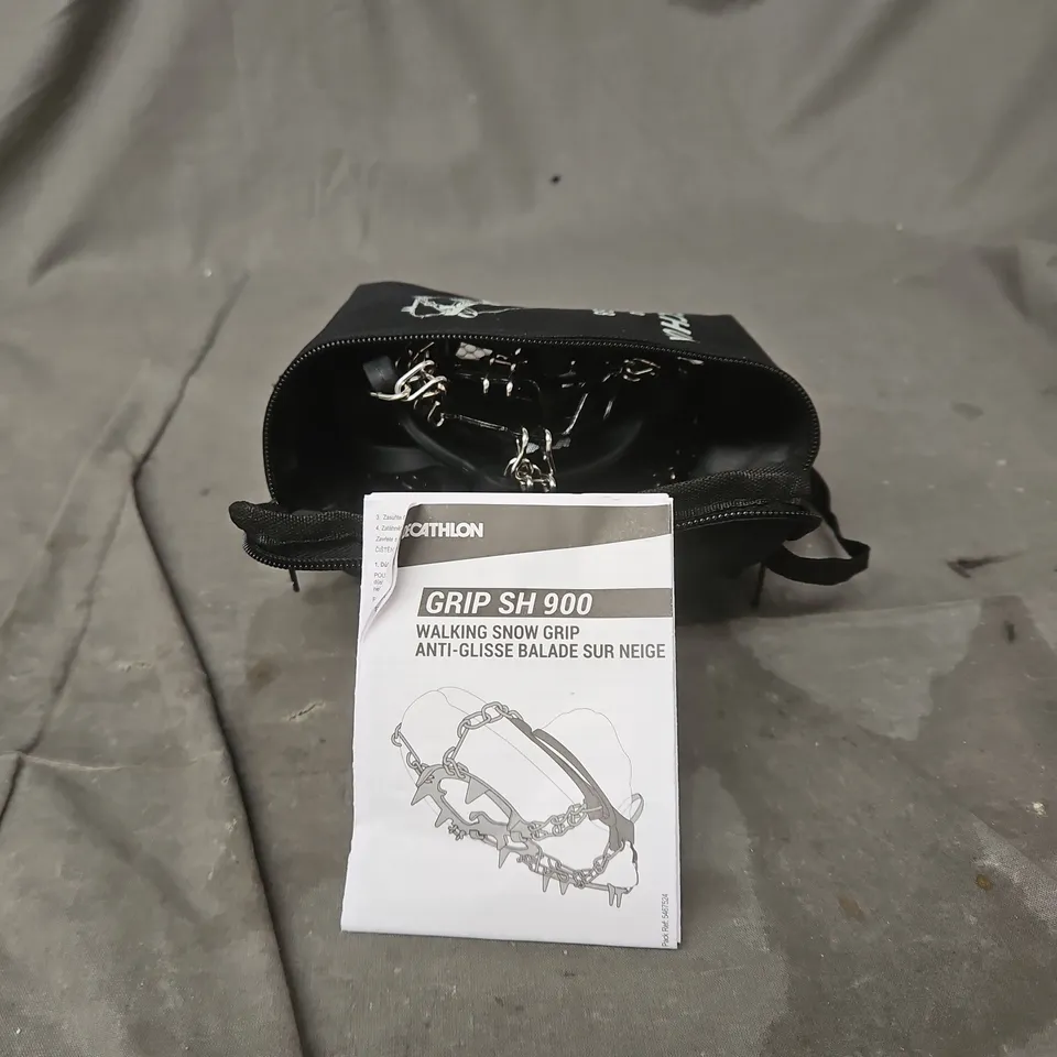 DECATHLON QUECHUA SH900 WALKING SNOW GRIP, IN BLACK CARRY POUCH