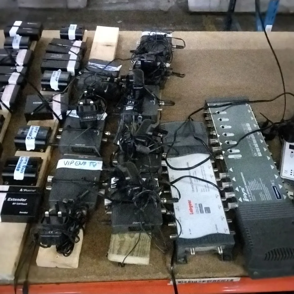 LARGE QUANTITY OF ASSORTED ELECTRICAL PRODUCTS TO INCLUDE; ISYS SATELLITE MULTI SWITCH, EDISON MODULATOR, PORTA EXTENDERS AND HDMI EXTENDERS