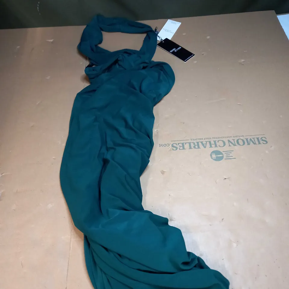 CLUB L GREEN ASYMATRIOAL CUT OUT RUCHED MIDI DRESS SIZE 8