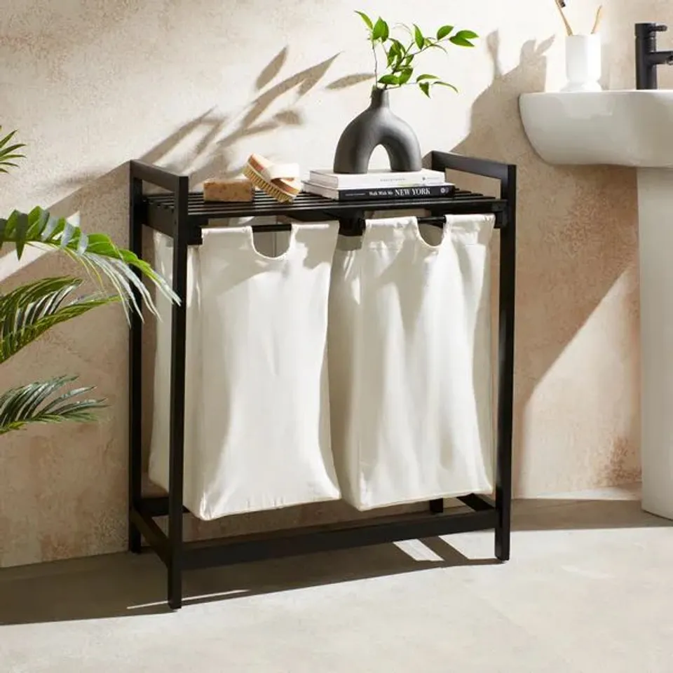 BOXED DUNELM BAMBOO MONOCHROME LAUNDRY BASKET (1 BOX)4