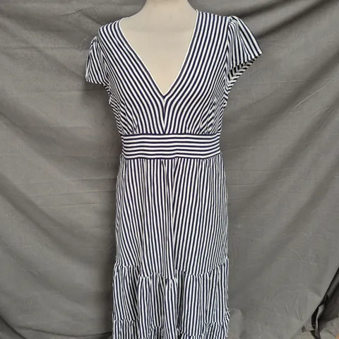 BODEN ELOISE TIERED JERSEY DRESS - FRENCH NAVY AND IVORY STRIPE - SIZE 12 R