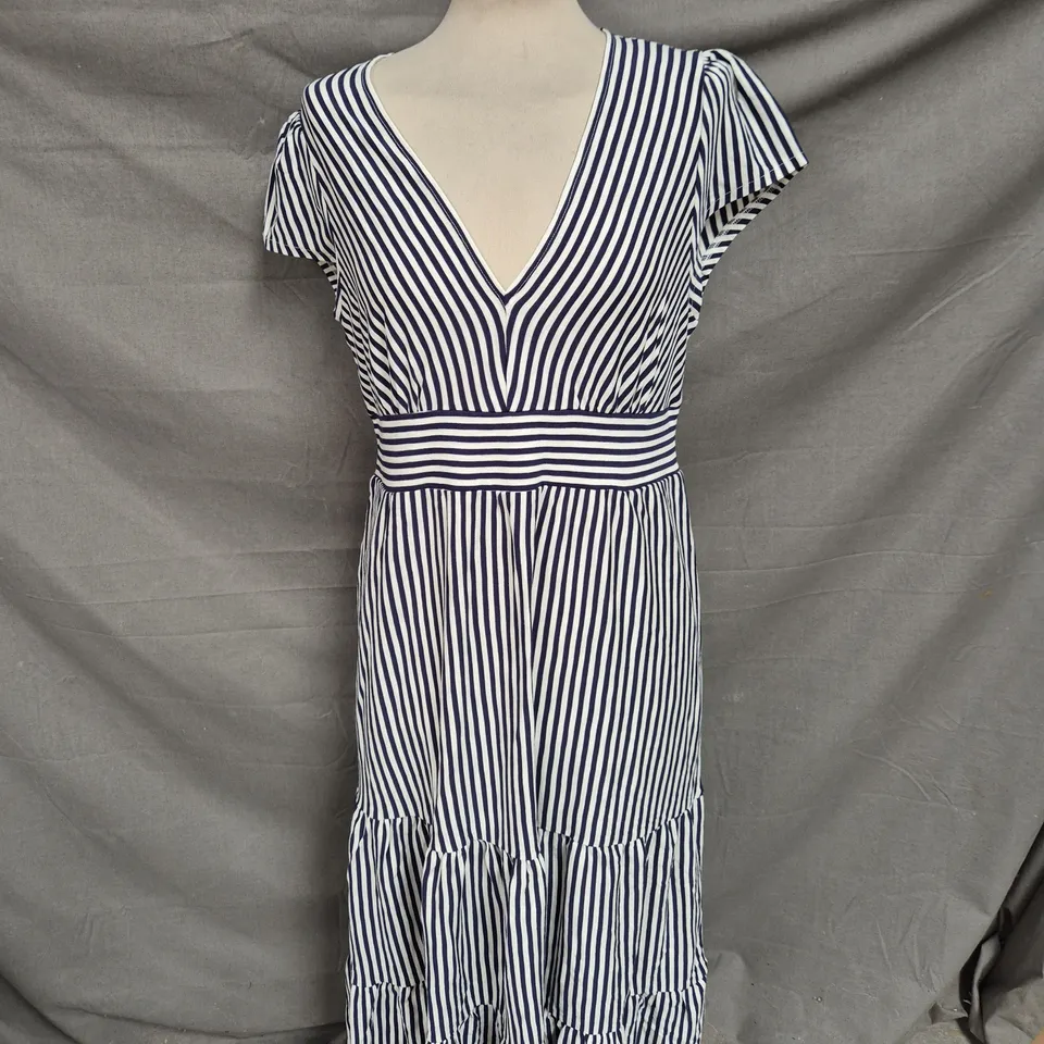 BODEN ELOISE TIERED JERSEY DRESS - FRENCH NAVY AND IVORY STRIPE - SIZE 12 R