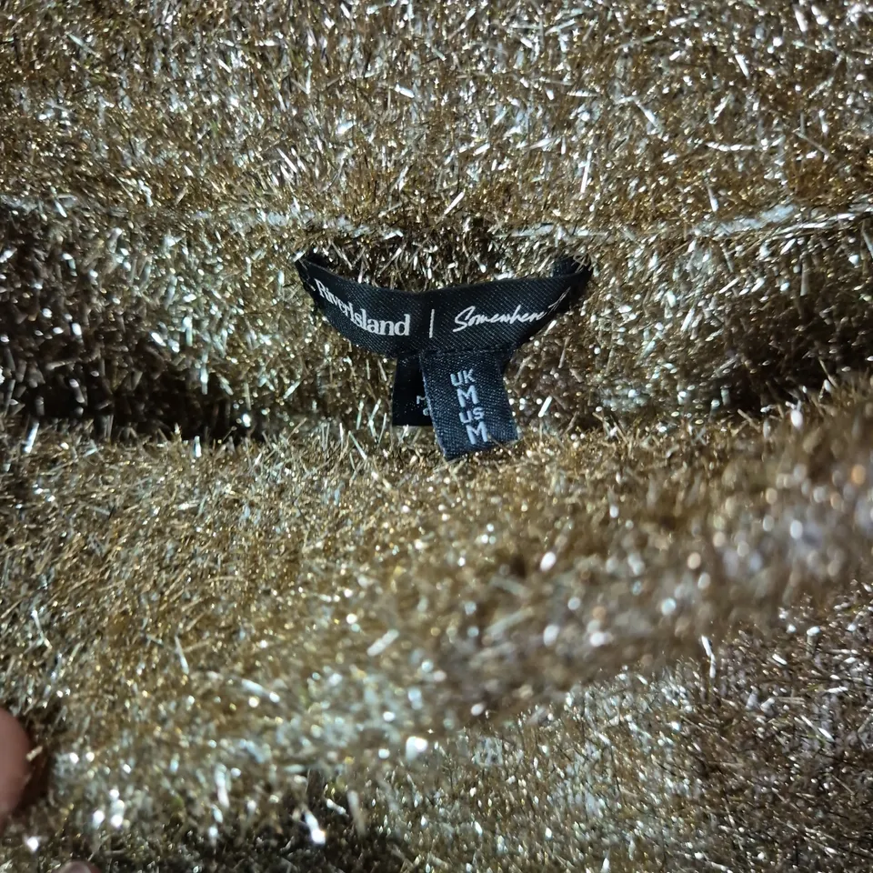 River Island Gold Metallic Knit Cropped Jacket – UK L WITH MATCHING SKIRT SIZE UK M