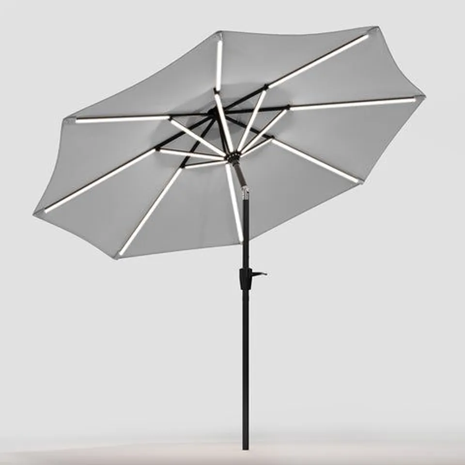 BOXED LARGE SOLAR POWERED LED PATIO UMBRELLA FOR OUTDOOR GARDEN PATIO WITHOUT BASE