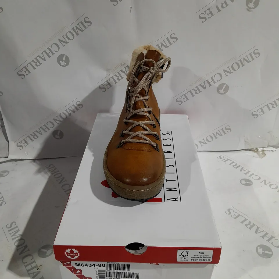 PAIR OF RIEKER LACE UP ANKLE BOOTS - TAN - UK SIZE 6