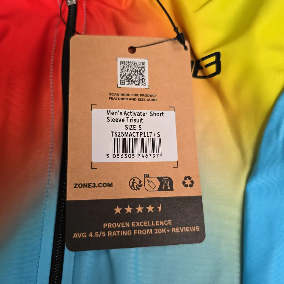 ZONE3 MEN'S ACTIVATE+ SHORT SLEEVE TRISUIT – SIZE S, RAINBOW GRADIENT