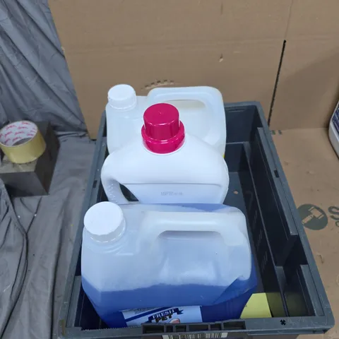 TOTE OF APPROXIMATELY 3 ASSORTED LIQUID ITEMS TO INCLUDE: COMFORT PURE FABRIC CONDITIONER 160 WASHES