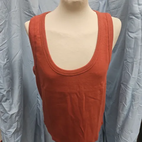 MINT VELVET RUST COTTON SCOOP VEST TOP, UK XL