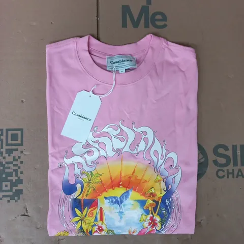 CASABLANCA TENNIS CLUB SHORT SLEEVE CREW NECK T-SHIRT IN PINK SIZE XL