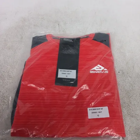 MOUNTAIN BOY'S SWISS SHORT SET – ORANGE & NAVY, SIZE 13