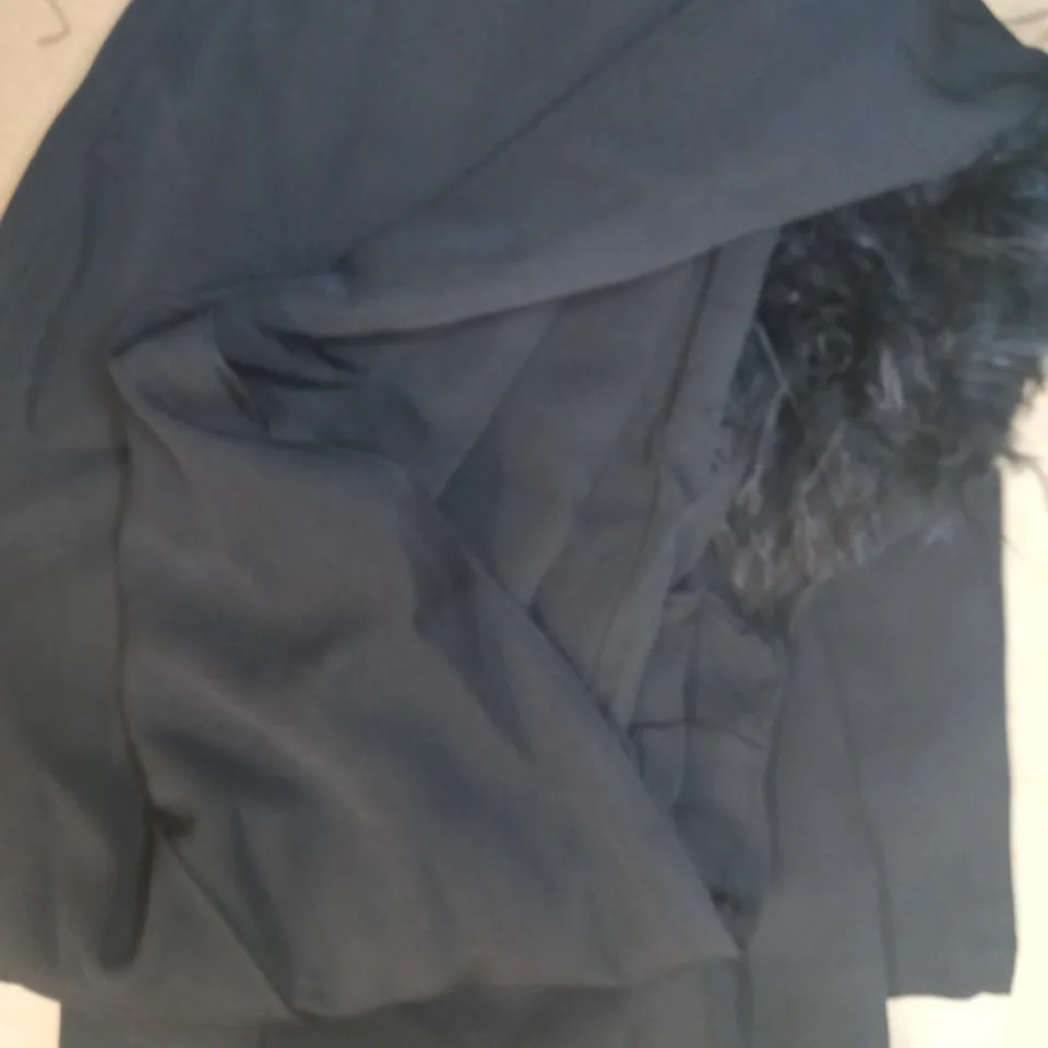 CLUBL LONDON BANDEAU FEATHER WIDE LEG JUMPSTUIT IN BLACK UK SIZE 12