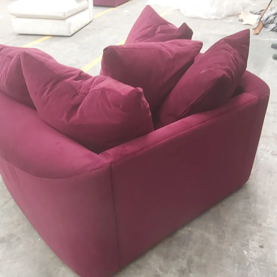 QUALITY DESIGNER EX DISPLAY VELVET LOVESEAT - WINE RED