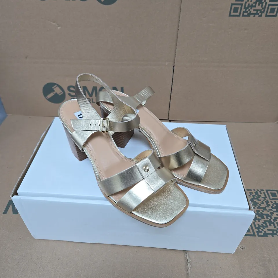DUNE LONDON JESSIA BLOCK HEEL SANDALS GOLD SIZE 6