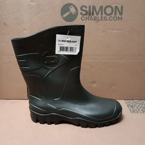 DUNLOP RUBBER WELLINGTON BOOTS, BLACK/GREEN, UK 9 (EU 43)