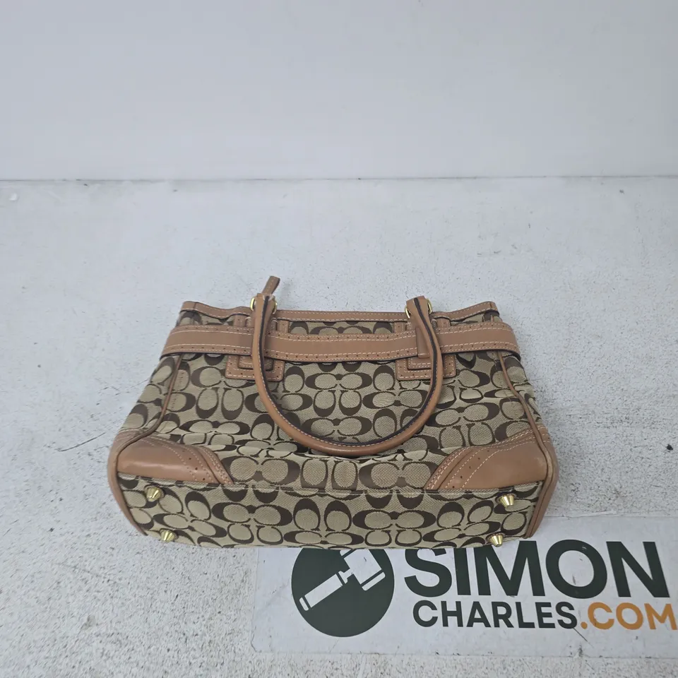 COACH MONOGRAM CANVAS HANDBAG WITH LEATHER TRIM – BROWN