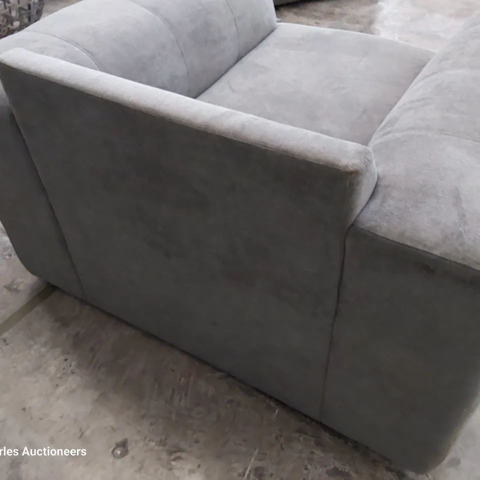 DESIGNER EASY CHAIR GREY FABRIC ON CHROME FEET