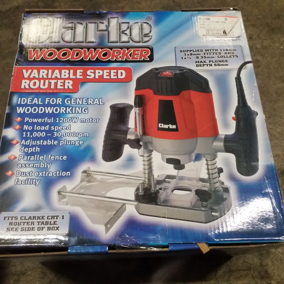 BOXED CLARKE CR1200 6MM, 8MM & 1/4" ROUTER (230V)