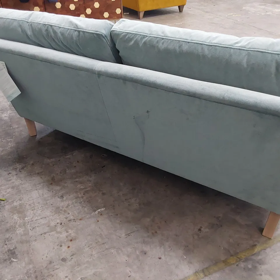 QUALITY BRITISH MADE LOUNGE Co THREE SEATER SOFA DUCK EGG BLUE PLUSH FABRIC 
