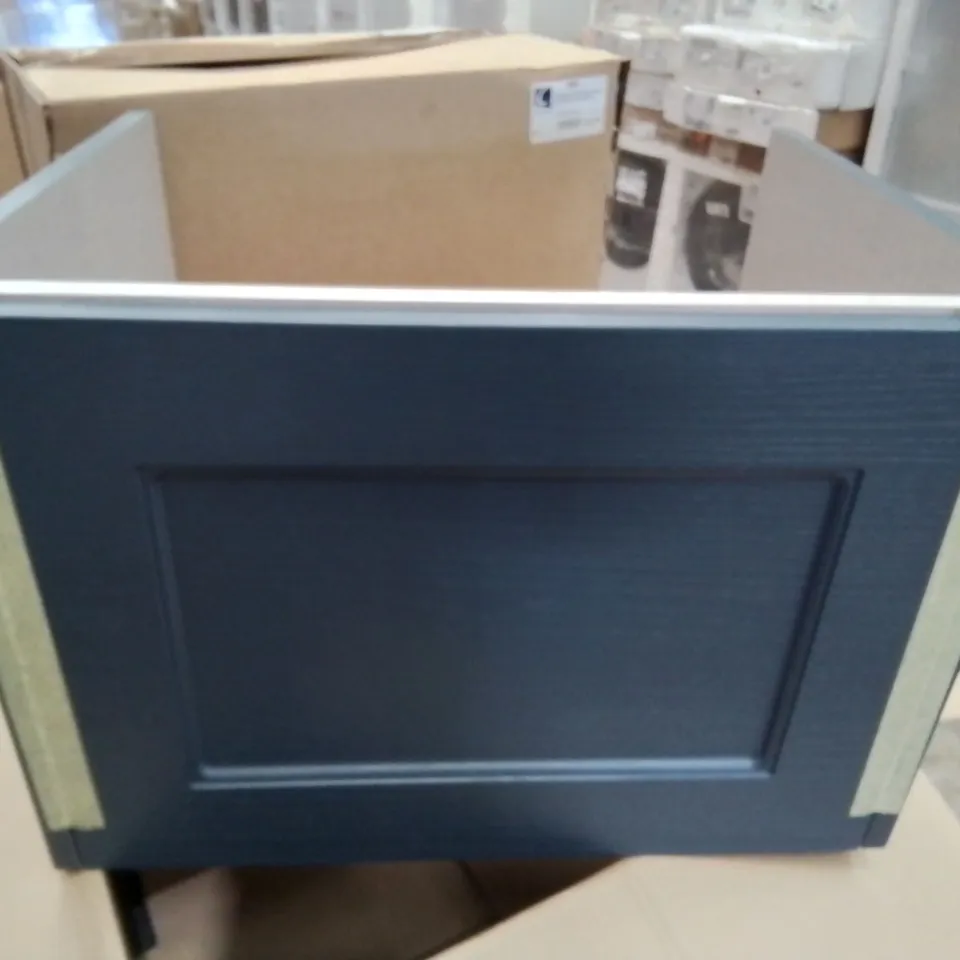 BOXED AS NEW CALYPSO CHELSWORTH WALL HUNG VANITY UNIT IN CONTOUR BLUE ASH - 585X447X413MM