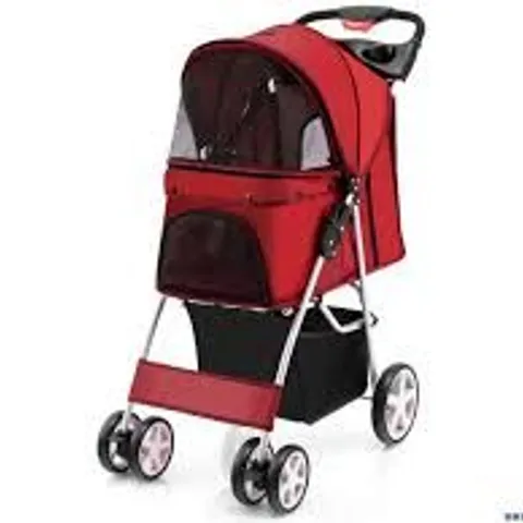 BOXED COSTWAY FOLDABLE 4-WHEEL PET STROLLER WITH STORAGE BASKET 