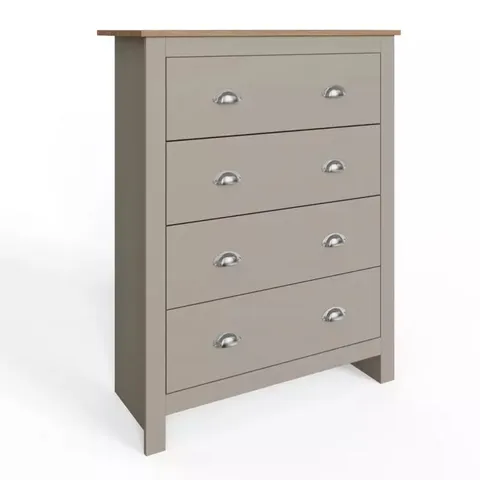 BOXED GFW LANCASTER 4 DRAWER CHEST - GREY (1 BOX)