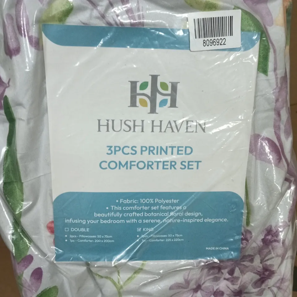 HUSH HAVEN 3-PIECE PRINTED COMFORTER SET – KING, 100% POLYESTER