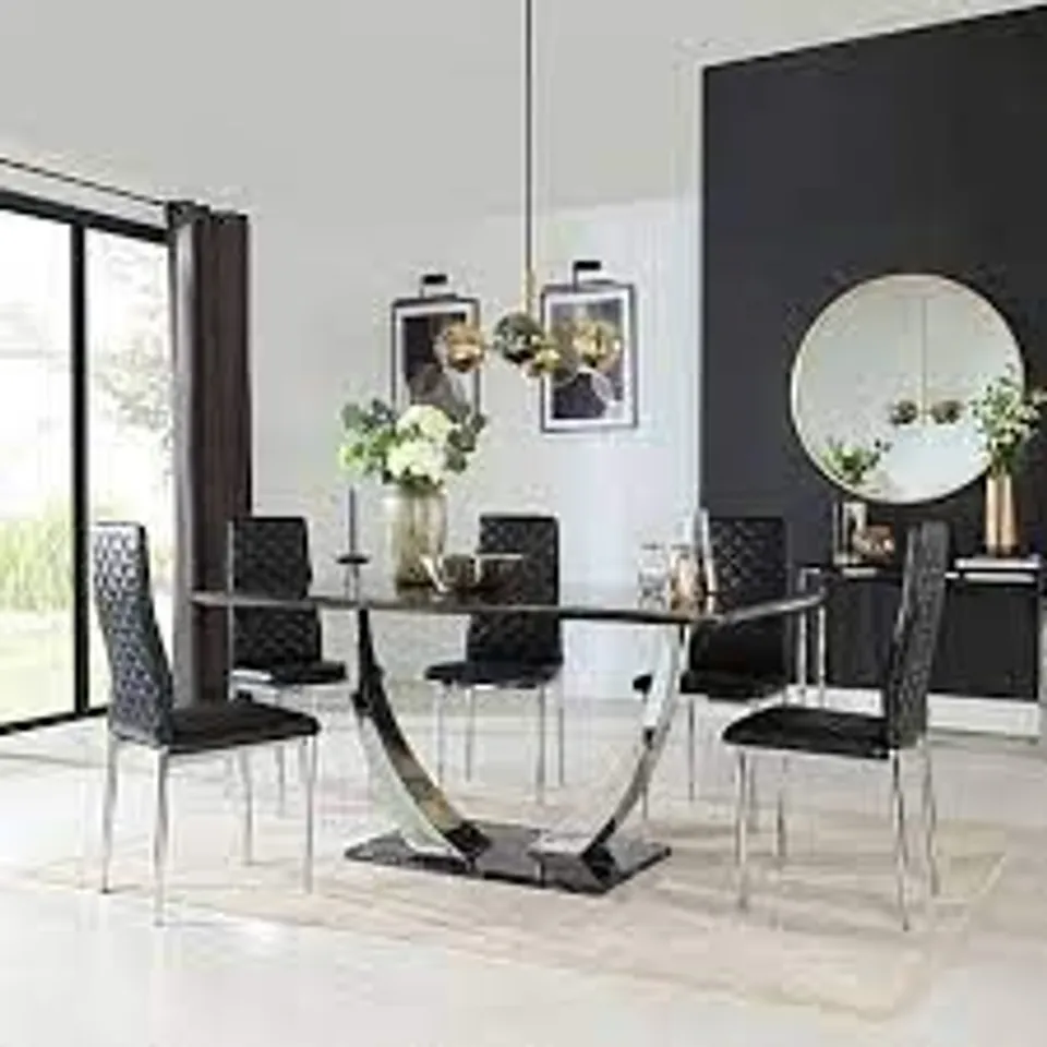 BOXED PEAKE BLACK MARBLE & CHROME 160CM DINING TABLE (3 BOXES)