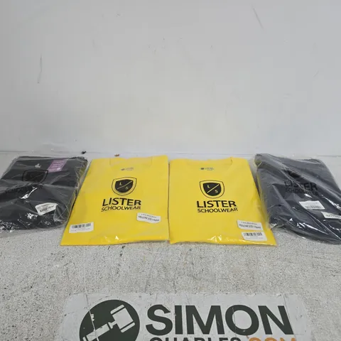 SET OF 4 ASSORTED LISTER SCHOOLWEAR CHILDRENS CLOTHES ITEMS TO INCLUDE YELLOW SHORT SLEEVE T SHIRT, TWIN PACK FOOTBALL SHORTS ETC