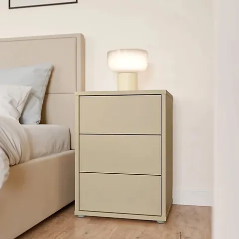 BOXED ALICE SPRINGS CABINET WITH 3 DRAWERS PUSH-TO-OPEN IN BUTTER YELLOW