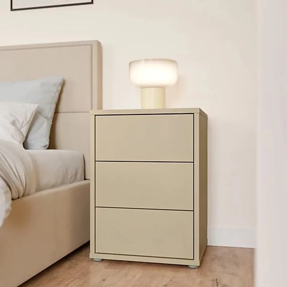 BOXED ALICE SPRINGS CABINET WITH 3 DRAWERS PUSH-TO-OPEN IN BUTTER YELLOW