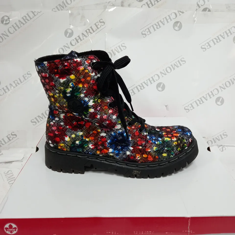 BOXED RIEKER MULTI COLOUR LACE UP BOOTS, MULTI COLOUR - SIZE 5