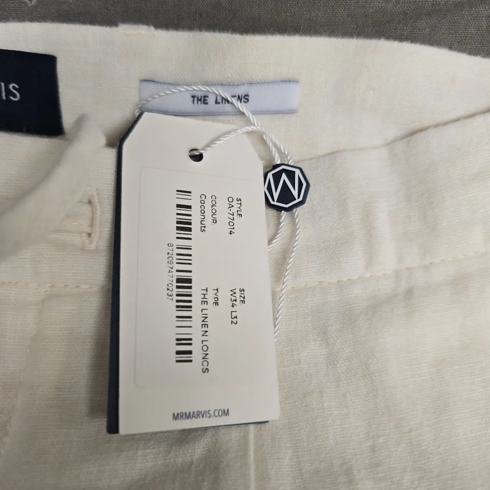 MR MARVIS THE LINENS LINEN TROUSERS – WHITE, SIZE W34 L32