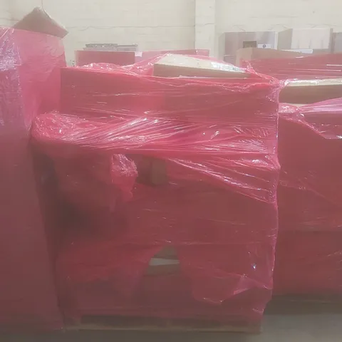 PALLET OF ASSORTED HOUSEHOLD GOODS AND PRODUCTS TO INCLUDE; TRANSPORT DOLLY, A LARGE NUMBER OF KIDS PLAYPENS AND MATS, BOXED FURNITURE ETC