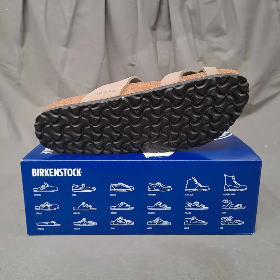 BOXED PAIR OF FLIP FLOPS BIRKENSTOCK WOMEN MAYARI SYNTHETICS SOFT BIRKI VEGAN GRAY TAUPE NARROW SIZE 7.5