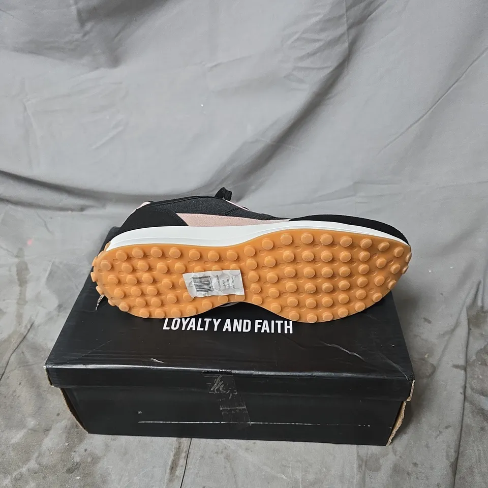 LOYALTY AND FAITH BLACK TRAINERS WITH PINK ACCENTS, BOXED SIZE 7