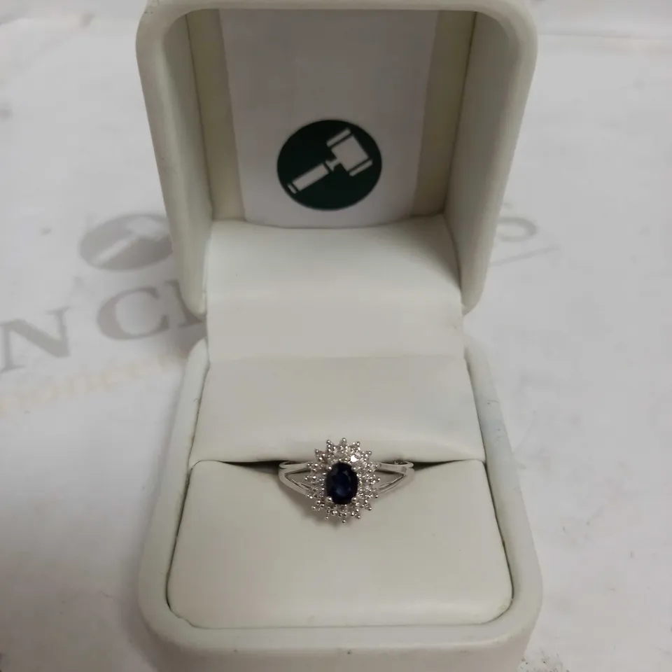 DESIGNER 9CT WHITE GOLD GARNET AND DIAMONDS HALO RING