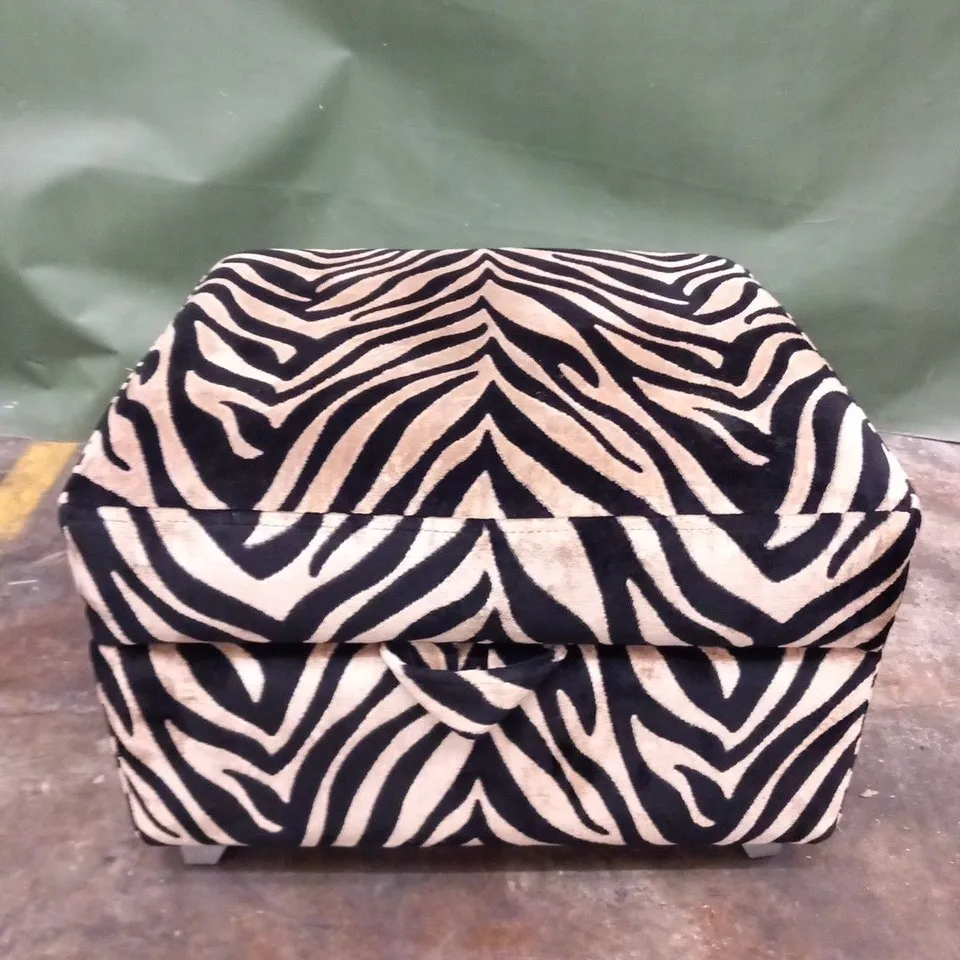 DESIGNER ANIMAL PRINT FABRIC STORAGE FOOTSTOOL