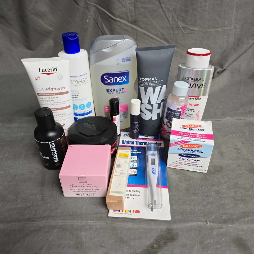 APPROXIMATELY 20 ASSORTED HEALTH & BEAUTY PRODUCTS TO INCLUDE - TROPIC TEMPLE ROLL-ON - MANSCAPED CROP PRESERVER - AROMA ACTIVE UNIVERSAL REPAIR CREAM - ETC
