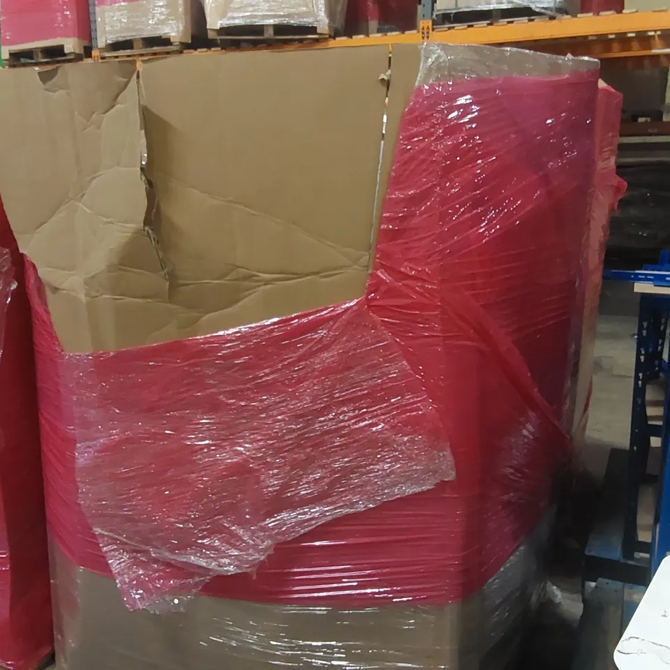 PALLET OF ASSORTED ITEMS INCLUDING: TURNTABLE HI-FI SYSTEM WITH SPEAKERS, DRYWALL CUTTING TOOL, DIGITAL ANTENNA, TOILET SEAT, SEAT CUSHION ECT