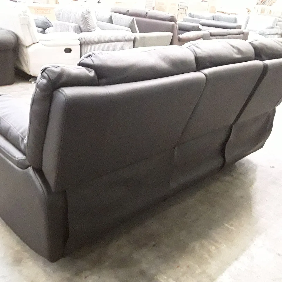 DESIGNER ALBION 3 SEATER MANUAL RECLINER SOFA - BLACK LEATHER