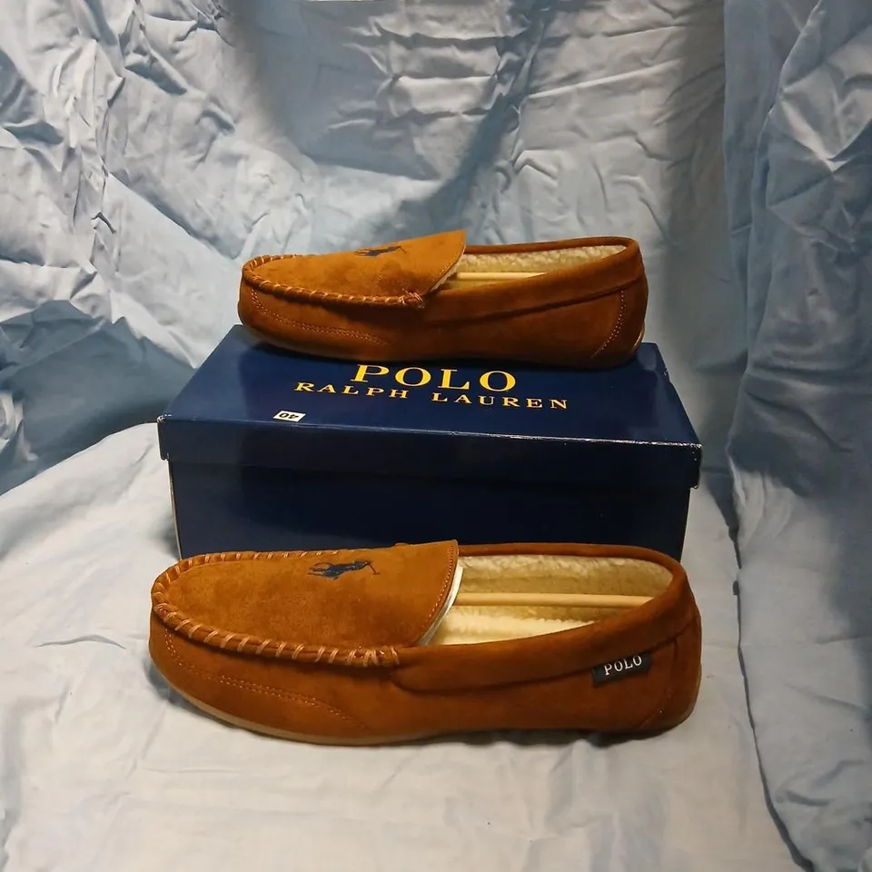 POLO RALPH LAUREN SNUFF DECLAN SUEDE SLIPPERS – MEN’S UK 10, BOXED