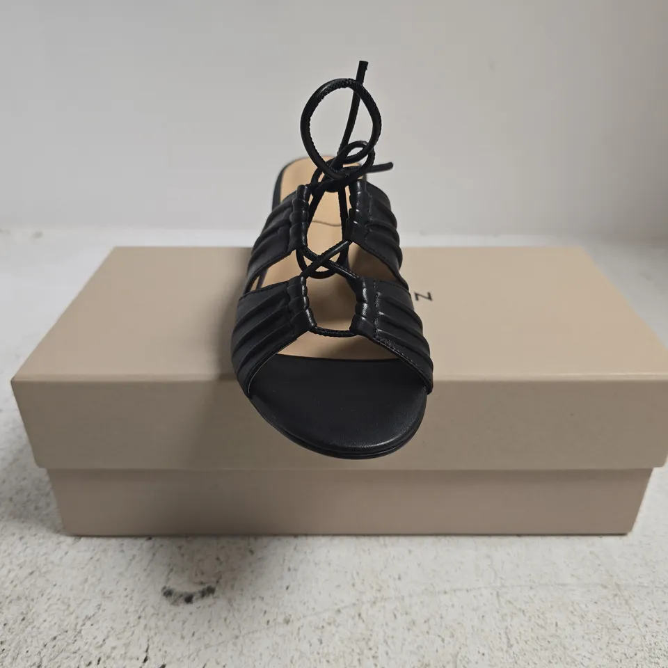 BOXED PAIR OF COLLECTION CHARLES & KEITH OPEN TOE LOW BLOCK HEEL MULES IN BLACK SIZE EU 36