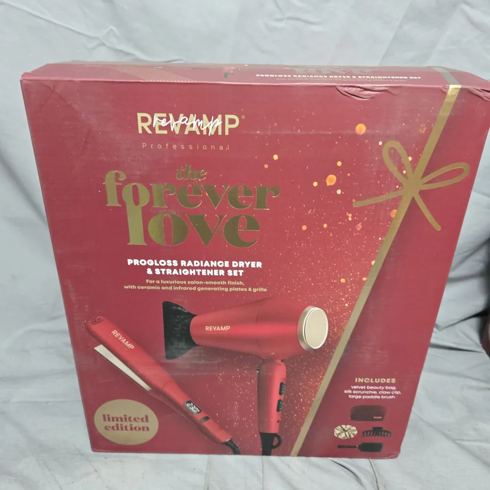 REVAMP PROGLOSS THE FOREVER LOVE RADIANCE DRYER & STRAIGHTENER SET – LIMITED EDITION