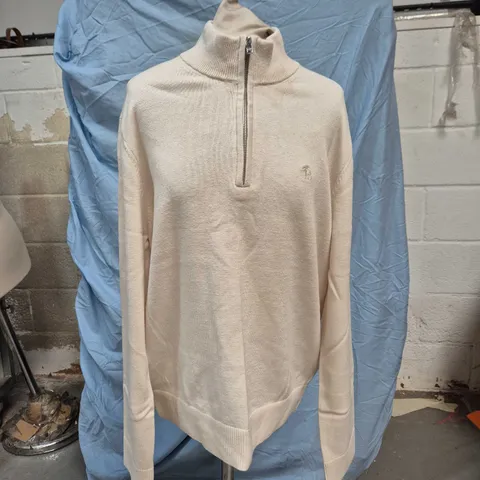 ABERCROMBIE & FITCH KNIT HALF-ZIP SWEATER – CREAM, COTTON-MERINO BLEND, SIZE L