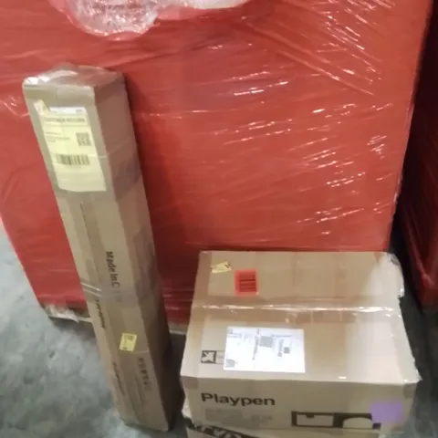 PALLET OF ASSORTED HOUSEHOLD GOODS AND PRODUCTS TO INCLUDE;PLAYPEN,STEAM CLEANER,PLAYMAT