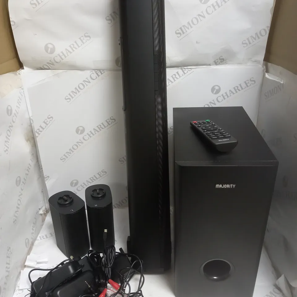 BOXED MAJORITY EVEREST 300W 5.1 DOLBY AUDIO SOUNDBAR WITH WIRELESS SUB AND SATELLITE SPEAKERS